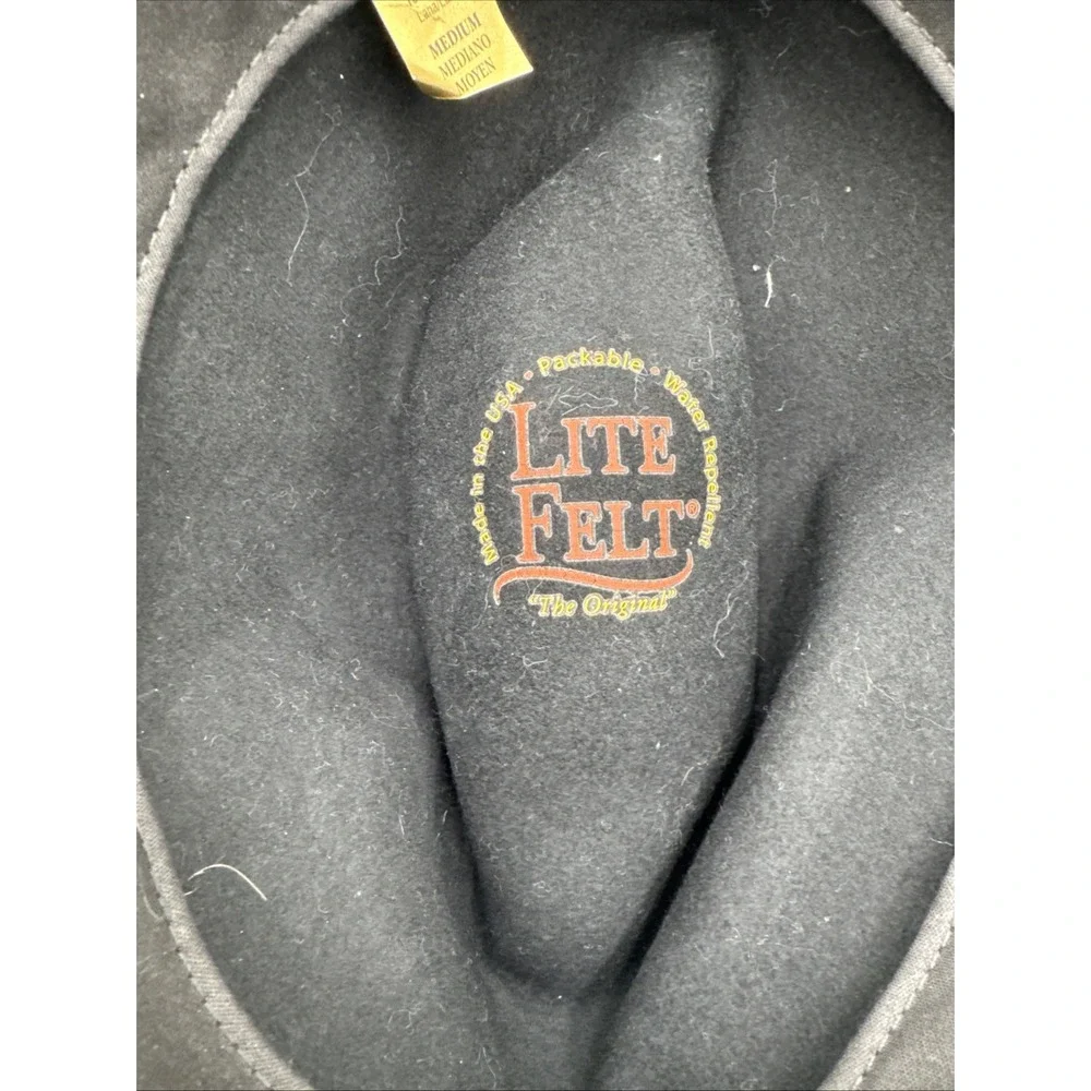 Lite Felt Black Wool Fedora‎ Hat Medium Packable Water Repellent Made in USA